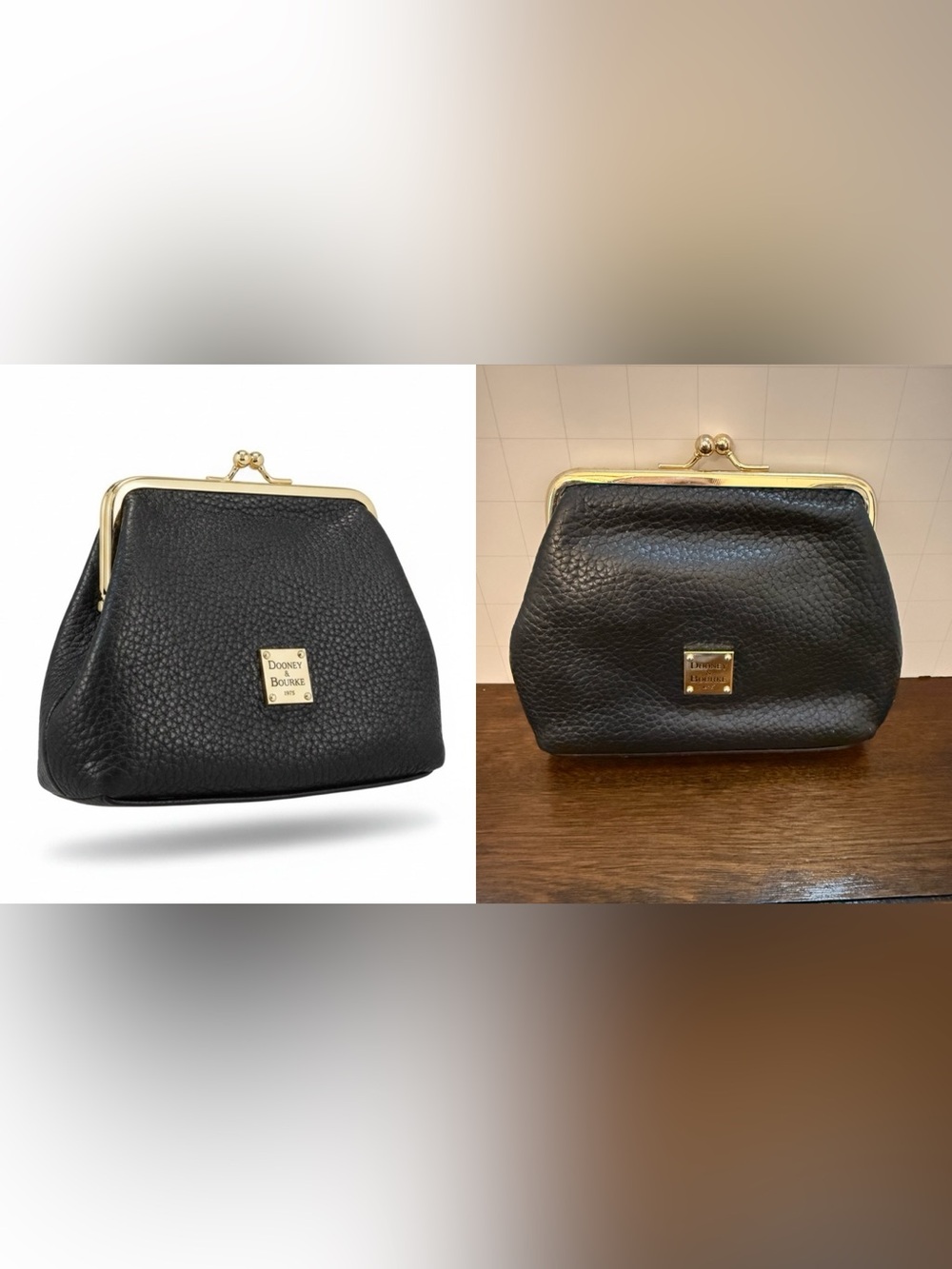 Dooney & Bourke Black Pebbled
Leather Kiss-Lock Coin Pouch with Gold Hardware